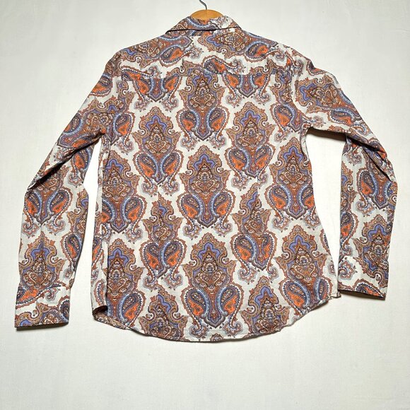 J.Crew Men’s M Paisley Print Cotton Button-Up Shirt — Orange Blue - Picture 3 of 7